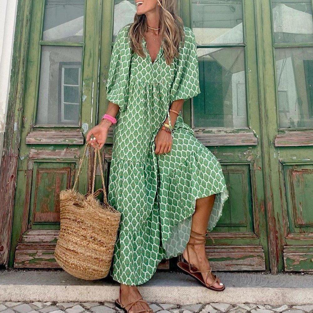 Böhmisches Schönheits Maxikleid in Grün