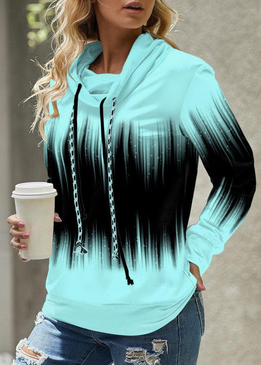 Aqua-schwarzer Ombré-Regen-Kapuzenpullover mit Kordelzug
