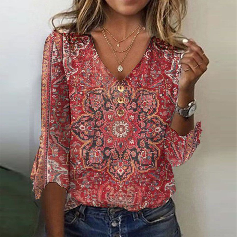 Rot gemusterte Bluse im Bohemian-Stil