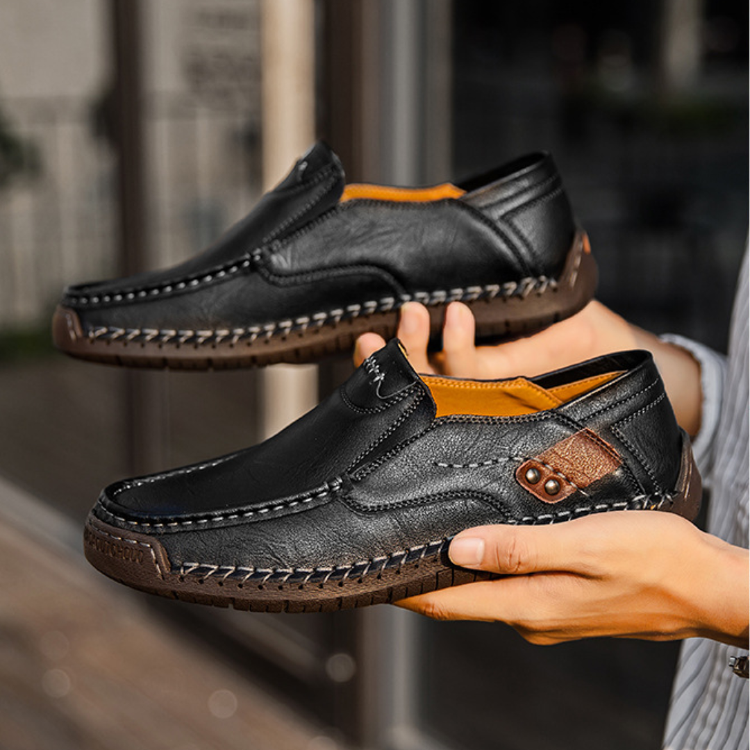 Herren Outdoor Freizeit Halbschuh Slipper Flach Handgefertigte Lederschuhe