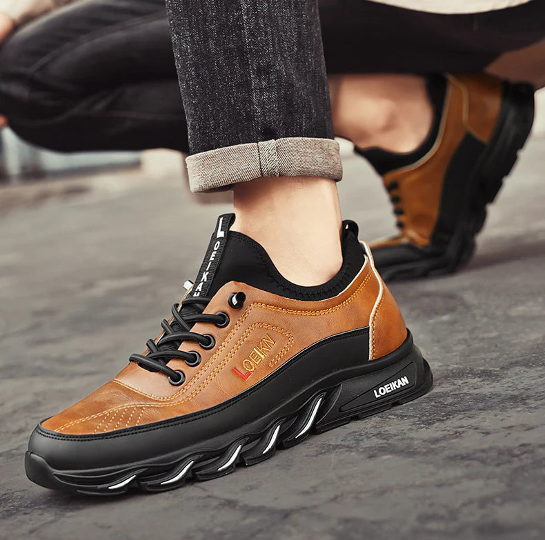 Herren Freizeit Orthopädische Wanderschuhe – Durchtrittfest, Antikollision, Rutschfest mit Fußgewölbestütze aus Leder, Outdoor Sportschuhe für jedes Gelände