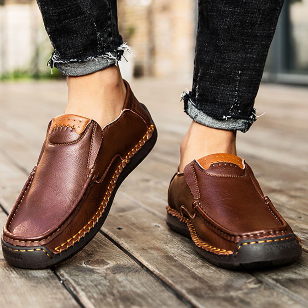 Herren Outdoor Freizeit Halbschuh Slipper Flach Handgefertigte Lederschuhe