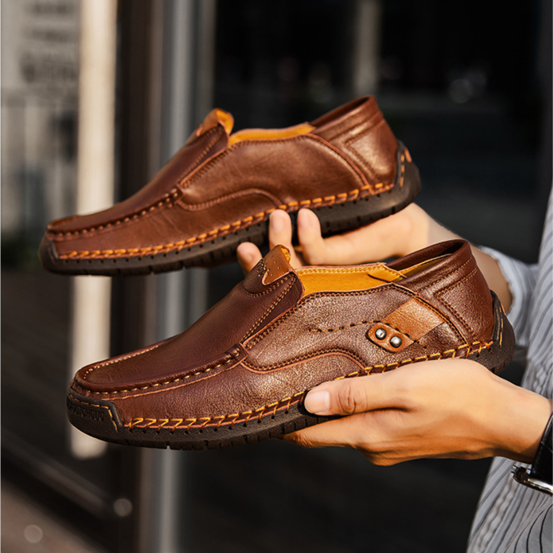 Herren Outdoor Freizeit Halbschuh Slipper Flach Handgefertigte Lederschuhe