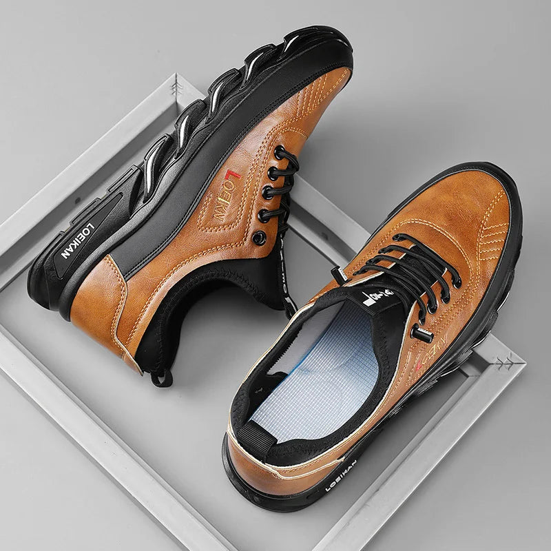 Herren Freizeit Orthopädische Wanderschuhe – Durchtrittfest, Antikollision, Rutschfest mit Fußgewölbestütze aus Leder, Outdoor Sportschuhe für jedes Gelände