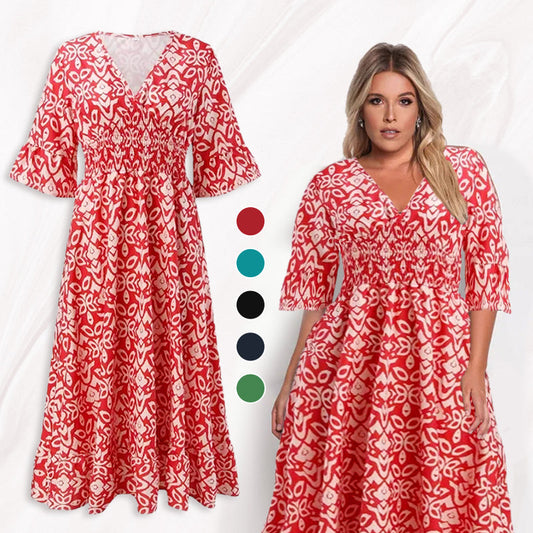 Böhmisches lässiges V-Ausschnitt Wickelkleid mit Print
