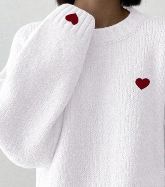 Einfacher Langarm-Pullover in Weiß