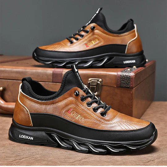 Herren Freizeit Orthopädische Wanderschuhe – Durchtrittfest, Antikollision, Rutschfest mit Fußgewölbestütze aus Leder, Outdoor Sportschuhe für jedes Gelände