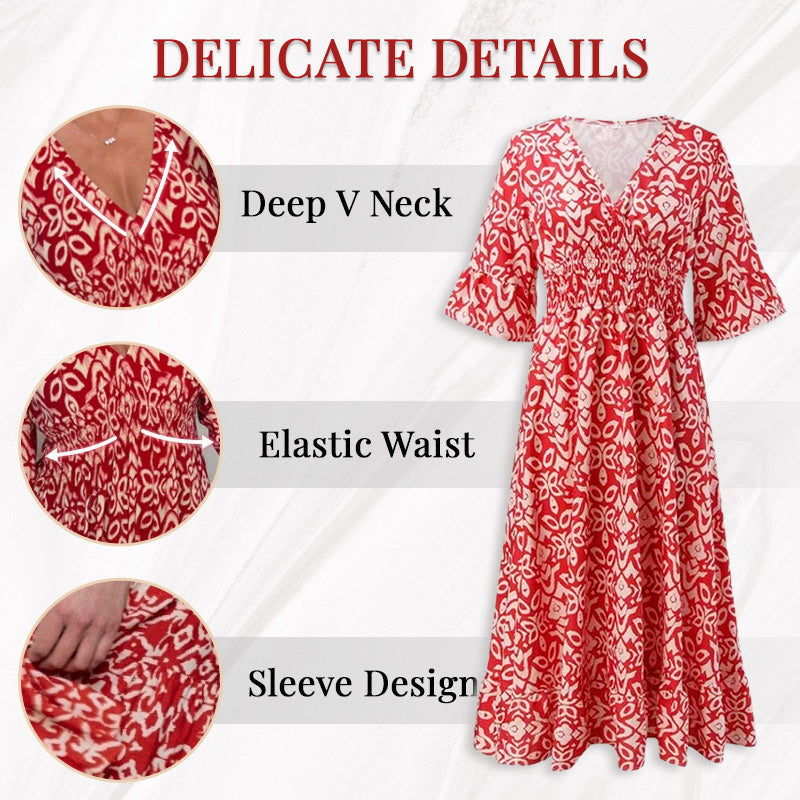 Böhmisches lässiges V-Ausschnitt Wickelkleid mit Print