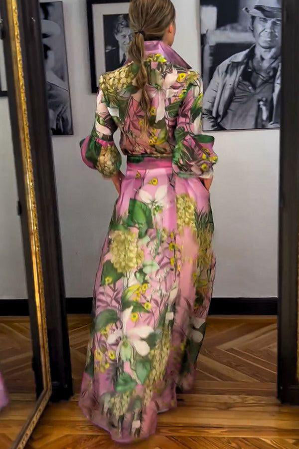 Elegantes pinkes Maxikleid mit langen Ärmeln