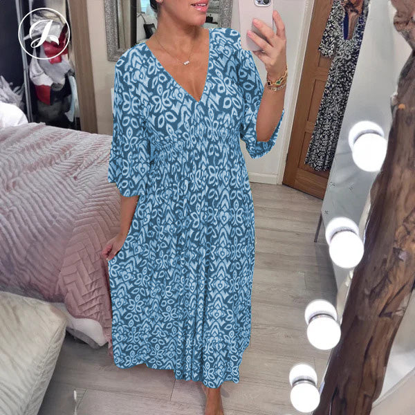 Böhmisches lässiges V-Ausschnitt Wickelkleid mit Print