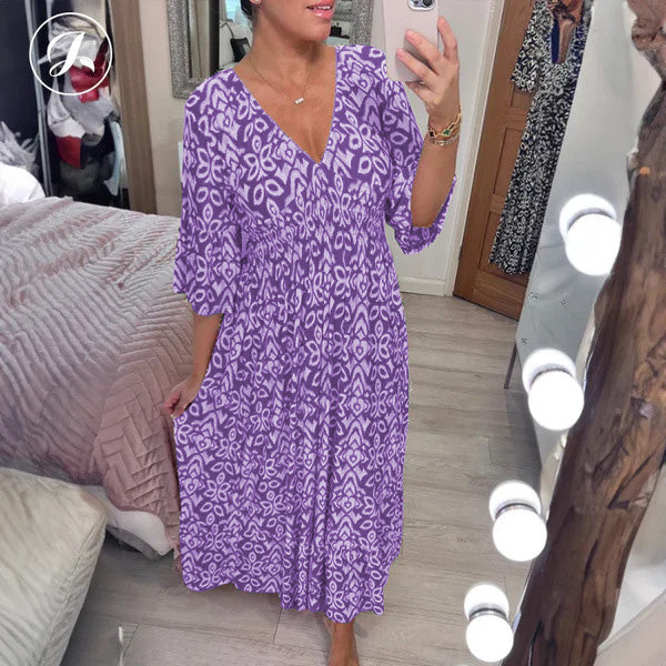Böhmisches lässiges V-Ausschnitt Wickelkleid mit Print
